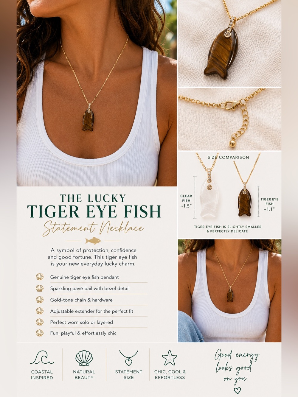 Lucky Tiger Fish Pendant Necklace 🐟✨